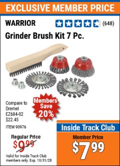 Harbor Freight ITC Coupon WARRIOR GRINDER BRUSH KIT, 7-PIECE Lot No. 90976 Expired: 10/31/20 - $7.99