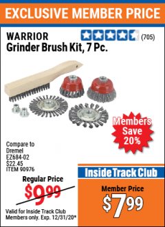Harbor Freight ITC Coupon WARRIOR GRINDER BRUSH KIT, 7-PIECE Lot No. 90976 Expired: 12/31/20 - $7.99