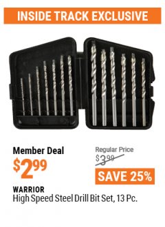 Harbor Freight ITC Coupon 13 PIECE HIGH SPEED STEEL DRILL BIT SET Lot No. 9475/61723/62568 Expired: 4/29/21 - $3.99
