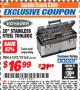 Harbor Freight ITC Coupon 20" STAINLESS STEEL TOOLBOX Lot No. 61572/93168 Expired: 3/31/18 - $16.99