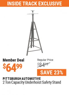 Harbor Freight ITC Coupon 2 TON UNDERHOIST SAFETY STAND Lot No. 60759/41860/61600 Expired: 5/31/21 - $64.99