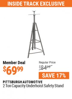 Harbor Freight ITC Coupon 2 TON UNDERHOIST SAFETY STAND Lot No. 60759/41860/61600 Expired: 7/29/21 - $69.99