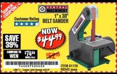 Harbor Freight Coupon 1" x 30" BELT SANDER Lot No. 2485/61728/60543 Expired: 4/5/19 - $44.99