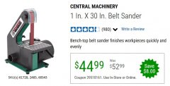 Harbor Freight Coupon 1" x 30" BELT SANDER Lot No. 2485/61728/60543 Expired: 6/30/20 - $44.99