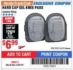 Harbor Freight ITC Coupon HARD CAP GEL KNEE PADS Lot No. 66124 Expired: 2/26/19 - $6.99