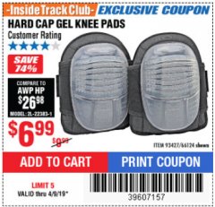 Harbor Freight ITC Coupon HARD CAP GEL KNEE PADS Lot No. 66124 Expired: 4/9/19 - $6.99