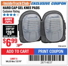 Harbor Freight ITC Coupon WESTERN SAFETY HARD CAP GEL KNEE PADS Lot No. 66124 Expired: 7/2/19 - $6.99