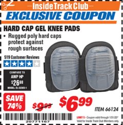 Harbor Freight ITC Coupon HARD CAP GEL KNEE PADS Lot No. 66124 Expired: 1/31/20 - $6.99