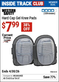 Harbor Freight Coupon WESTERN SAFETY HARD CAP GEL KNEE PADS Lot No. 66124 Valid: 12/31/69 - 4/30/26 - $7.99