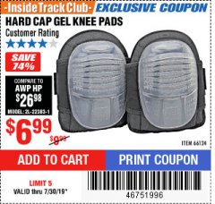 Harbor Freight ITC Coupon HARD CAP GEL KNEE PADS Lot No. 66124 Expired: 7/30/19 - $6.99