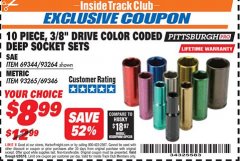 Harbor Freight ITC Coupon 10 PIECE 3/8" DRIVE COLOR CODED DEEP WALL SOCKET SETS Lot No. 69344/93264/69346/93265 Expired: 6/30/18 - $8.99