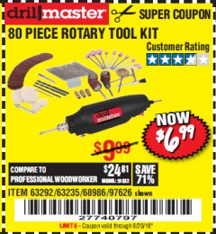 Harbor Freight Coupon 80 PIECE ROTARY TOOL KIT Lot No. 68986/97626/63292/63235 Expired: 8/20/18 - $6.99