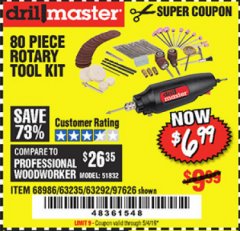 Harbor Freight Coupon 80 PIECE ROTARY TOOL KIT Lot No. 68986/97626/63292/63235 Expired: 5/4/19 - $6.99