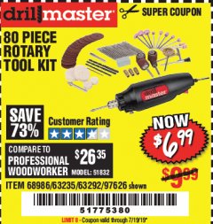 Harbor Freight Coupon 80 PIECE ROTARY TOOL KIT Lot No. 68986/97626/63292/63235 Expired: 7/19/19 - $6.99