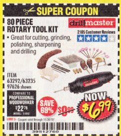 Harbor Freight Coupon 80 PIECE ROTARY TOOL KIT Lot No. 68986/97626/63292/63235 Expired: 11/30/19 - $6.99