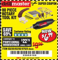 Harbor Freight Coupon 80 PIECE ROTARY TOOL KIT Lot No. 68986/97626/63292/63235 Expired: 6/30/20 - $6.99