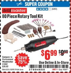 Harbor Freight Coupon 80 PIECE ROTARY TOOL KIT Lot No. 68986/97626/63292/63235 Expired: 4/2/21 - $6.99