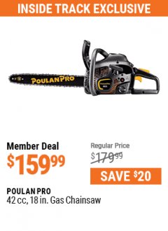 Harbor Freight ITC Coupon POULAN PRO 18" GAS CHAIN SAW (42 CC) Lot No. 60729 Expired: 5/31/21 - $159.99