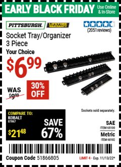 Harbor Freight Coupon 3 PIECE SOCKET TRAY/ORGANIZERS Lot No. 68100/68102 Expired: 11/13/22 - $6.99