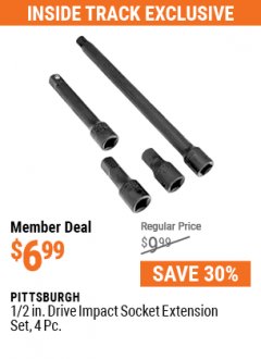 Harbor Freight Coupon 4 PIECE 1/2" DRIVE IMPACT EXTENSION SET Lot No. 67972 Expired: 7/1/21 - $6.99