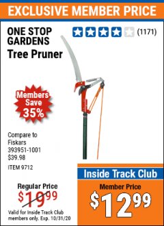 Harbor Freight ITC Coupon TREE PRUNER Lot No. 9712 Expired: 10/31/20 - $12.99