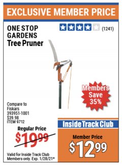Harbor Freight ITC Coupon TREE PRUNER Lot No. 9712 Expired: 1/28/21 - $12.99