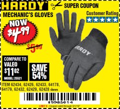Harbor Freight Coupon MECHANIC'S GLOVES Lot No. 62434/62426/62433/62432/62429/64178/64179/62428 Expired: 3/1/19 - $4.99