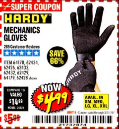 Harbor Freight Coupon MECHANIC'S GLOVES Lot No. 62434/62426/62433/62432/62429/64178/64179/62428 Expired: 3/31/20 - $4.99