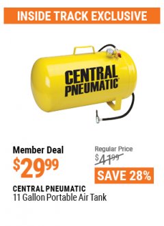 Harbor Freight ITC Coupon CENTRAL PNEUMATIC 11 GALLON PORTABLE AIR TANK Lot No. 65595/69717/63606 Expired: 4/29/21 - $29.99