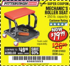Harbor Freight Coupon MECHANIC'S ROLLER SEAT Lot No. 3338/61653 Expired: 10/27/19 - $19.99