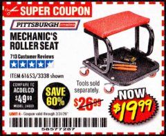 Harbor Freight Coupon MECHANIC'S ROLLER SEAT Lot No. 3338/61653 Expired: 3/31/20 - $19.99