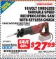 Harbor Freight ITC Coupon 18 VOLT CORDLESS VARIABLE SPEED RECIPROCATING SAW WITH KEYLESS CHUCK Lot No. 68852 Expired: 5/31/15 - $27.99