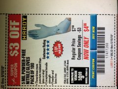 Harbor Freight Coupon POWDER-FREE NITRILE GLOVES PACK OF 100 Lot No. 68496/61363/97581/68497/61360/68498/61359 Expired: 6/10/18 - $4.99